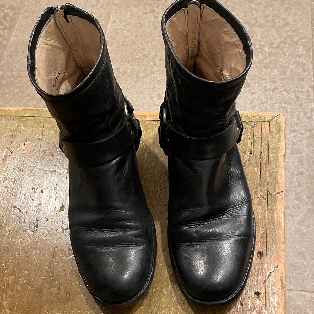 Frye Black Leather Ankle Boots
